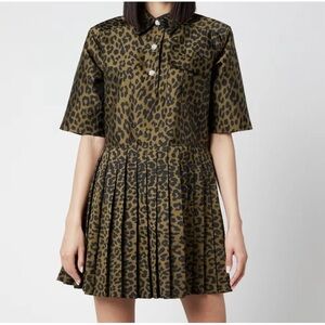 Ganni Jacquard Leopard Print Pleated Mini Dress